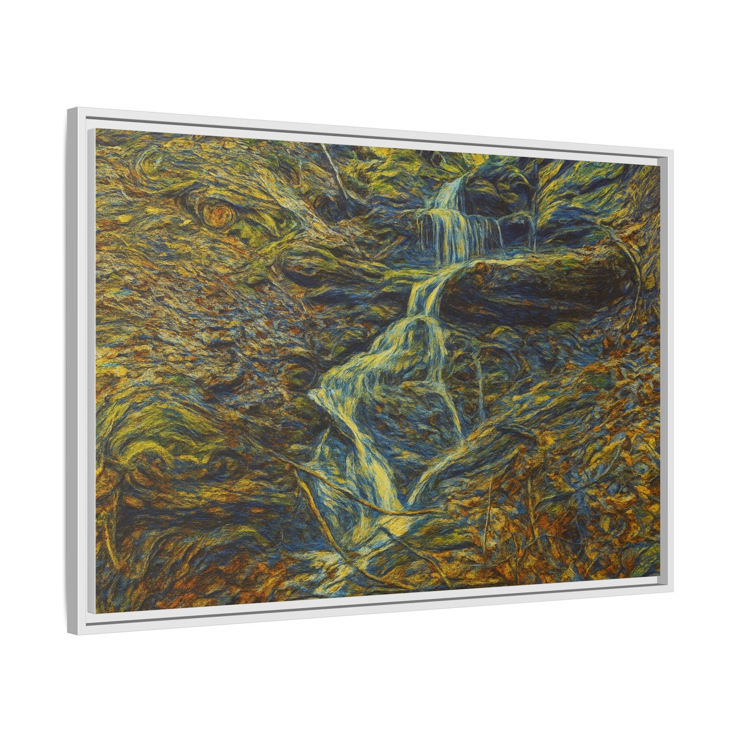 Van Gogh Style Framed Matte Canvas Art Print - Nature-Inspired Wall Decor, Abstract Waterfall Artwork, Home Office Decoration - TRV