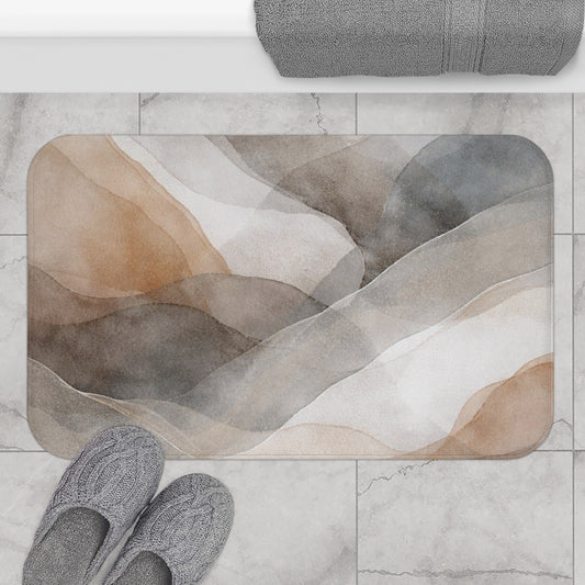 Neutral Watercolor Abstract Bath Mat | Earth Tone Bathroom Rug