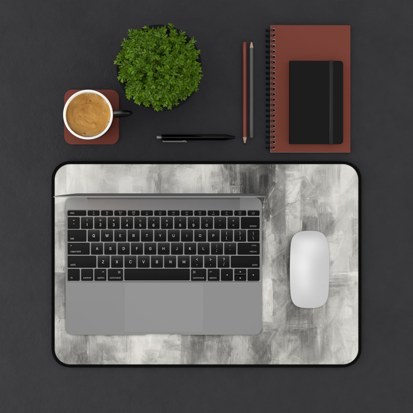 Abstract Gray Brushstroke Desk Mat | Neutral Modern Desk Pad