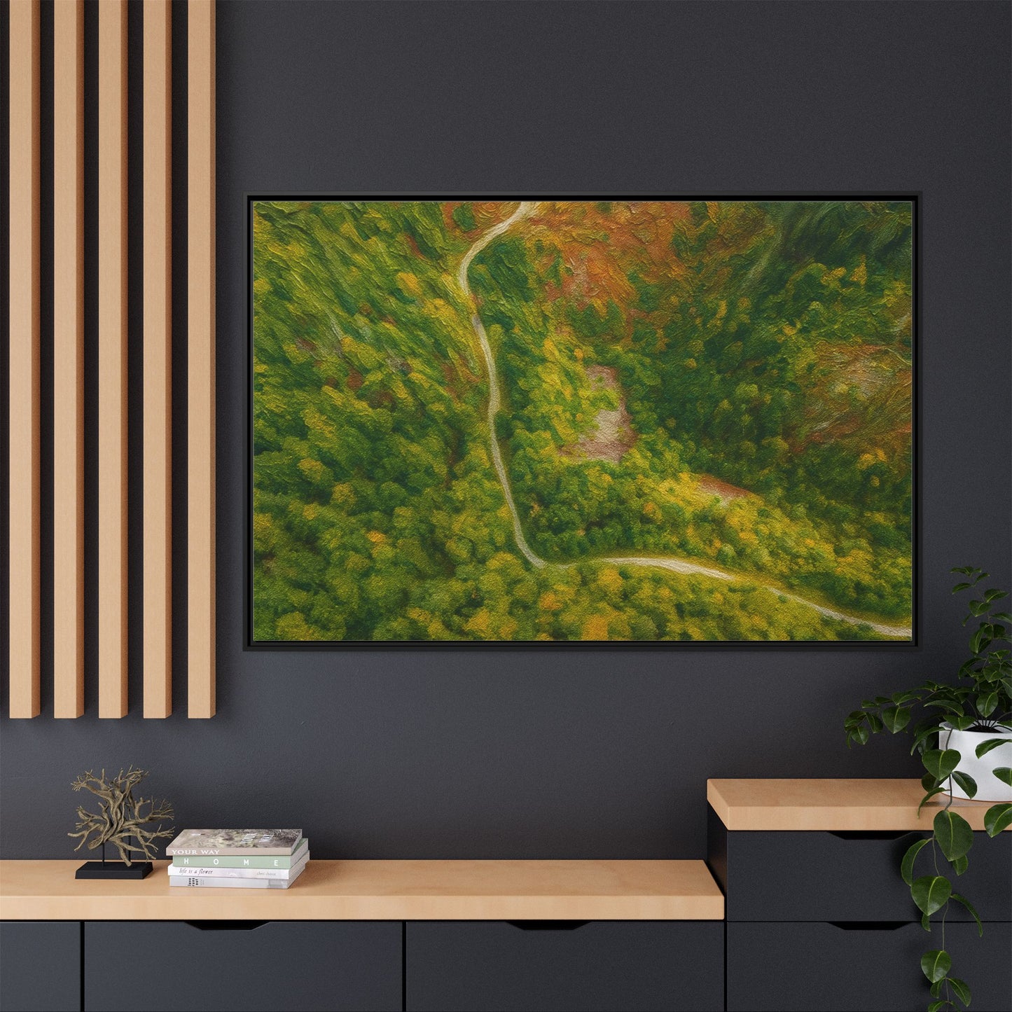 Framed Nature Canvas Art Print, Vibrant Forest Wall Decor, Abstract Landscape Artwork, Home Decoration, Gift for Nature Lovers - TRV
