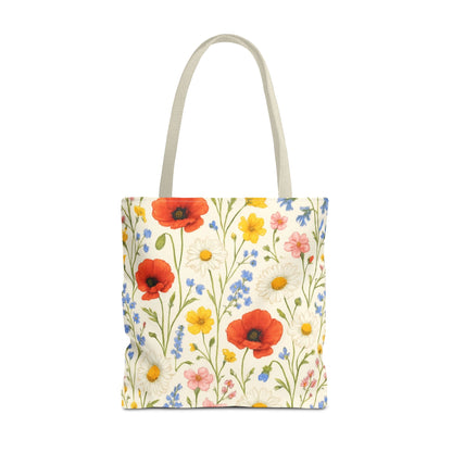 Wildflower Poppy Print Tote Bag | Floral All-Over Pattern