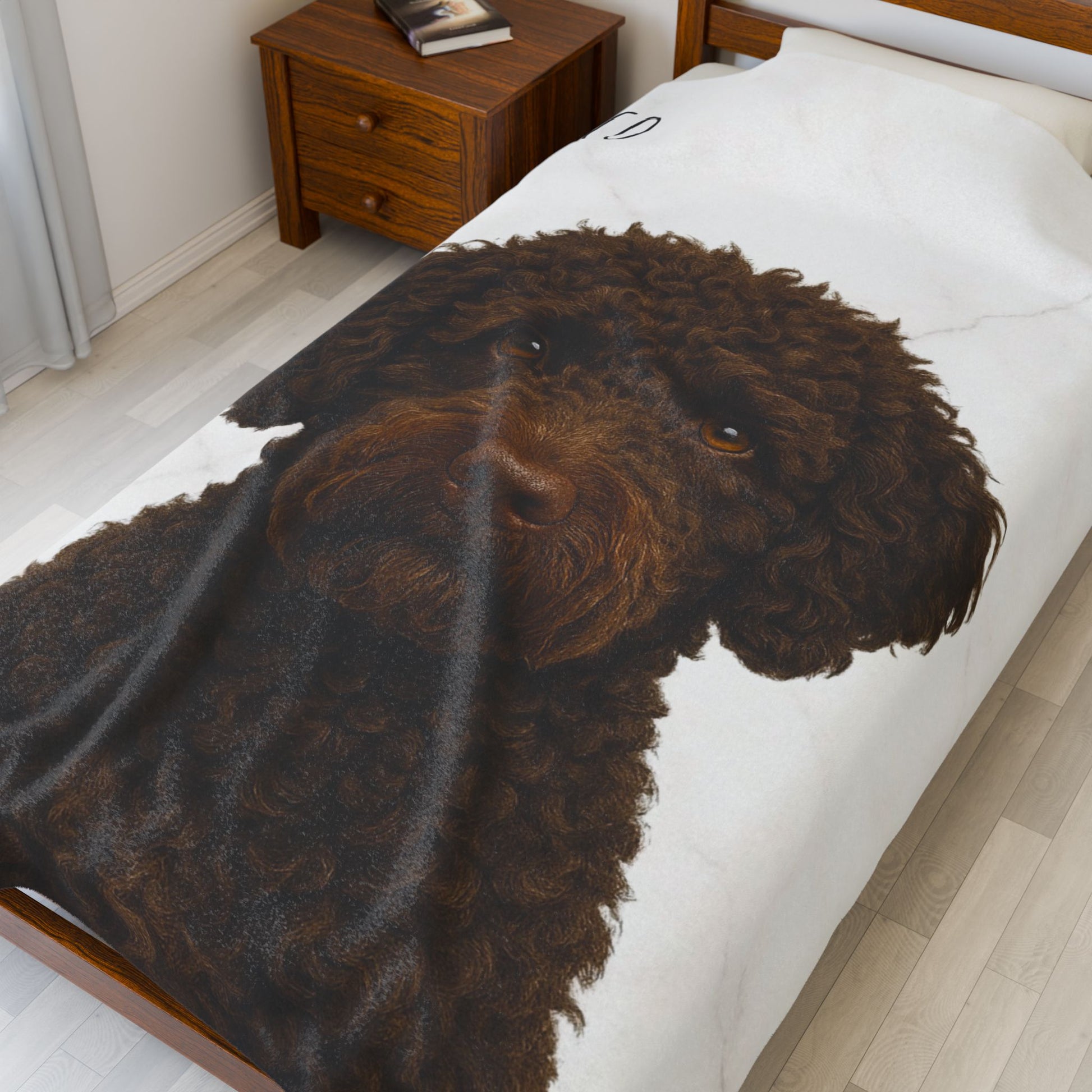 Custom Brown Labradoodle Portrait Blanket | Velveteen Plush Blanket - TRV