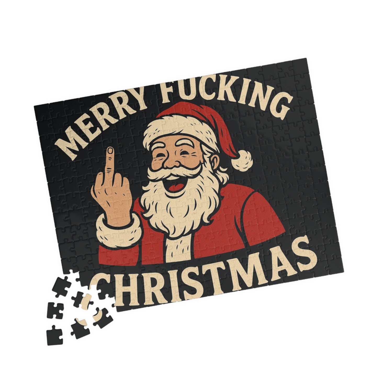 Irreverent Merry Christmas Puzzle | Santa Middle Finger Holiday Jigsaw