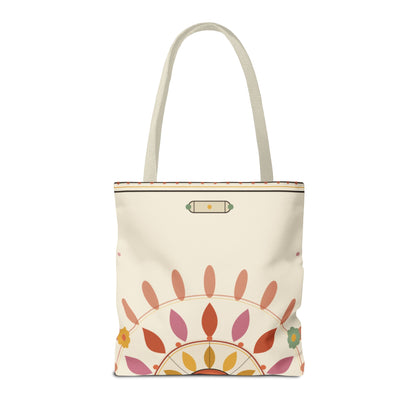 Boho Floral Mandala Tote Bag | Pastel Sunburst Pattern