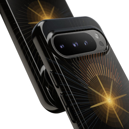 Tough Cases - Radiant Star Phone Case, Protective Black Shockproof Cover with Golden Light Design