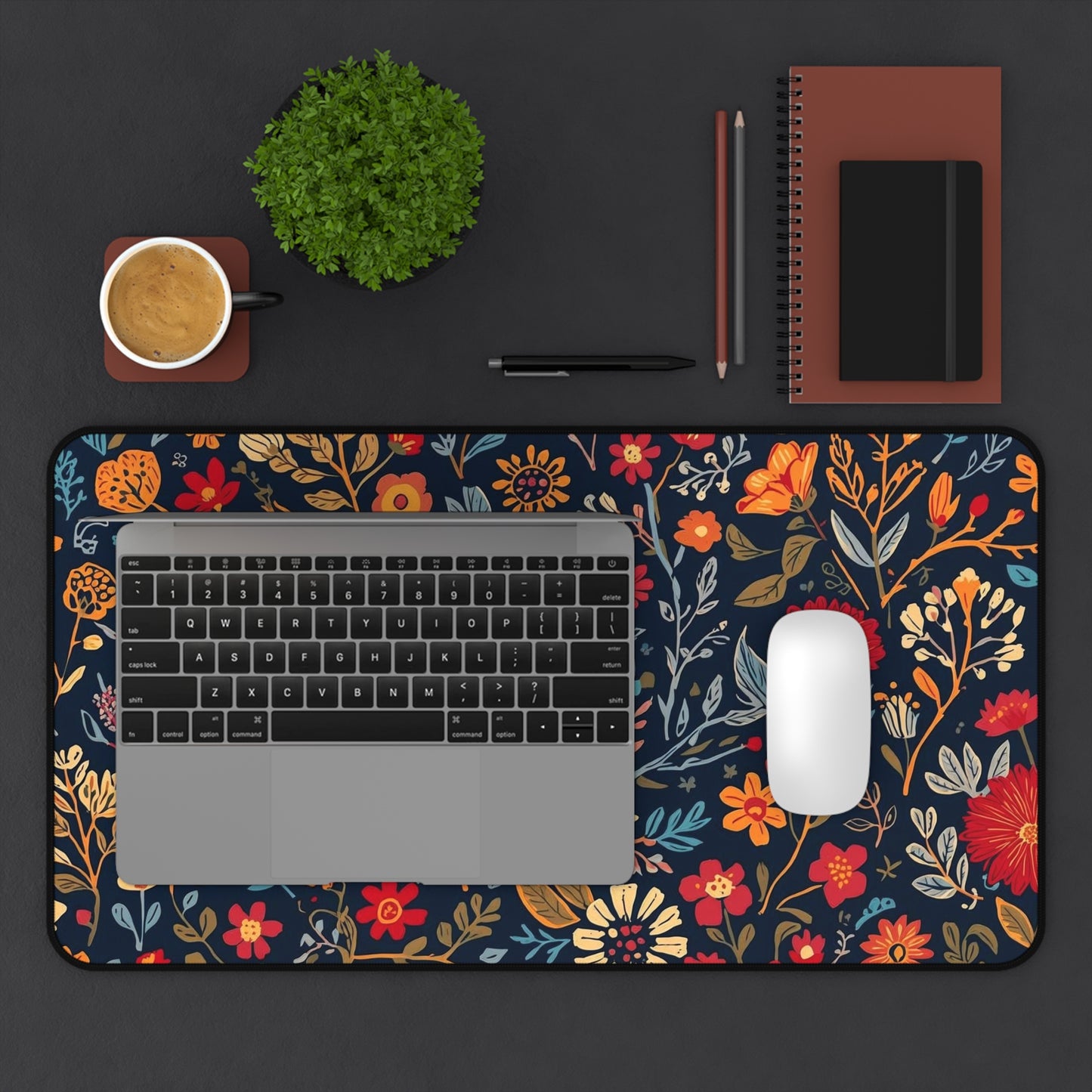 Autumn Floral Pattern Desk Mat | Fall Flowers Mouse Pad - TRV