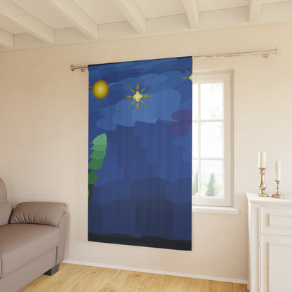 Blue Night Sky Window Curtain with Stars — Single Panel Decorative Curtain