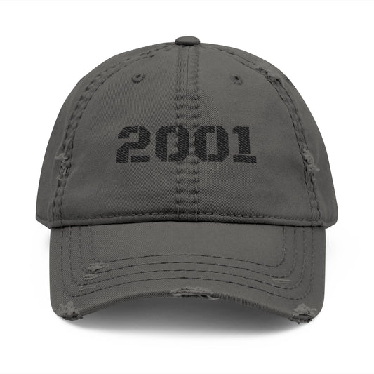 Distressed Dad Hat with 2001 Embroidery, Vintage Cap for Men, Trendy Gift for Dads, Casual Wear, Unisex Baseball Hat - TRV