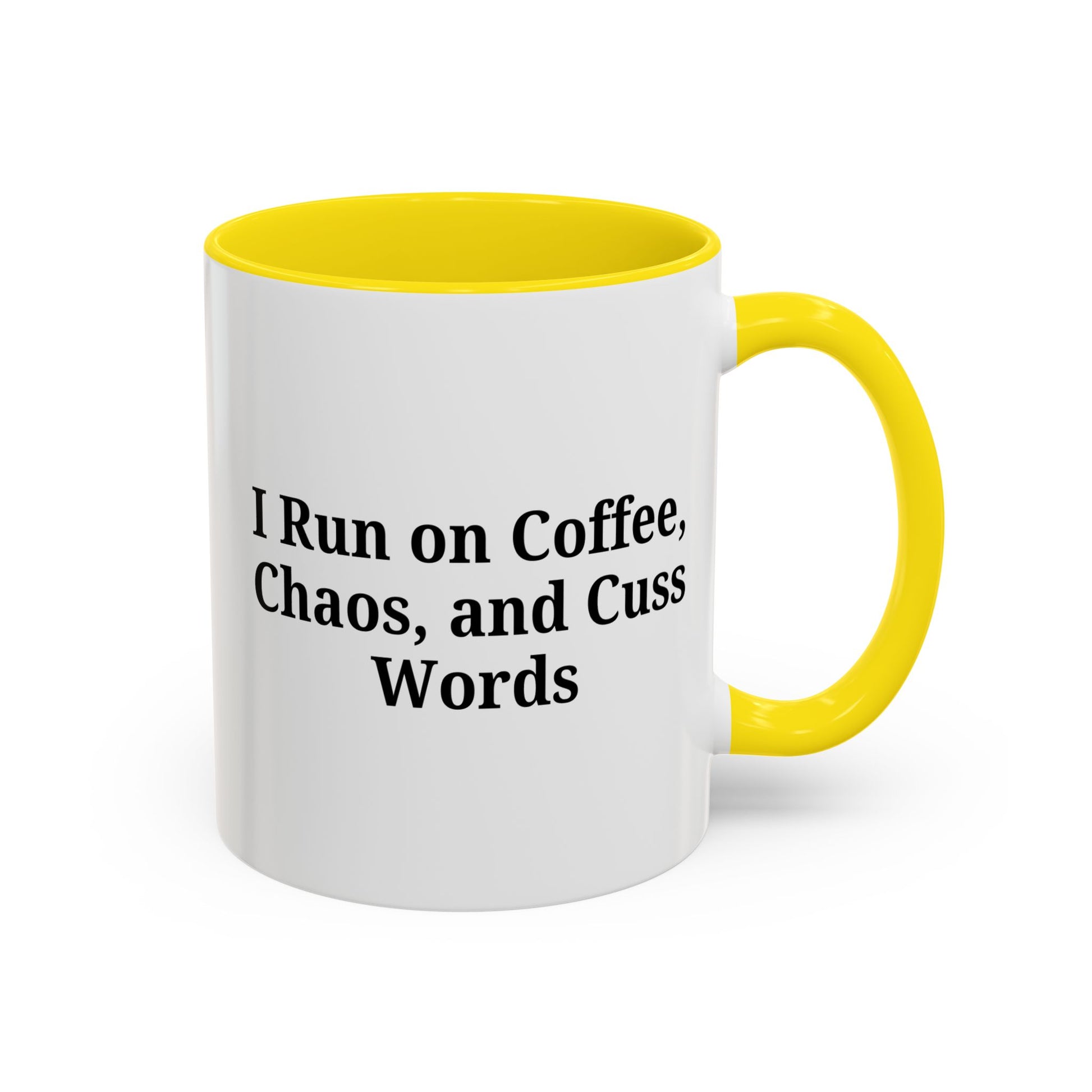Funny Black Accent Coffee Mug - "I Run on Coffee, Chaos, and Cuss Words" - Ideal Gift for Coffee Lovers - TRV