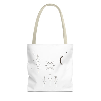 Minimal Moon and Sun Botanical Tote | Celestial Line Art Bag