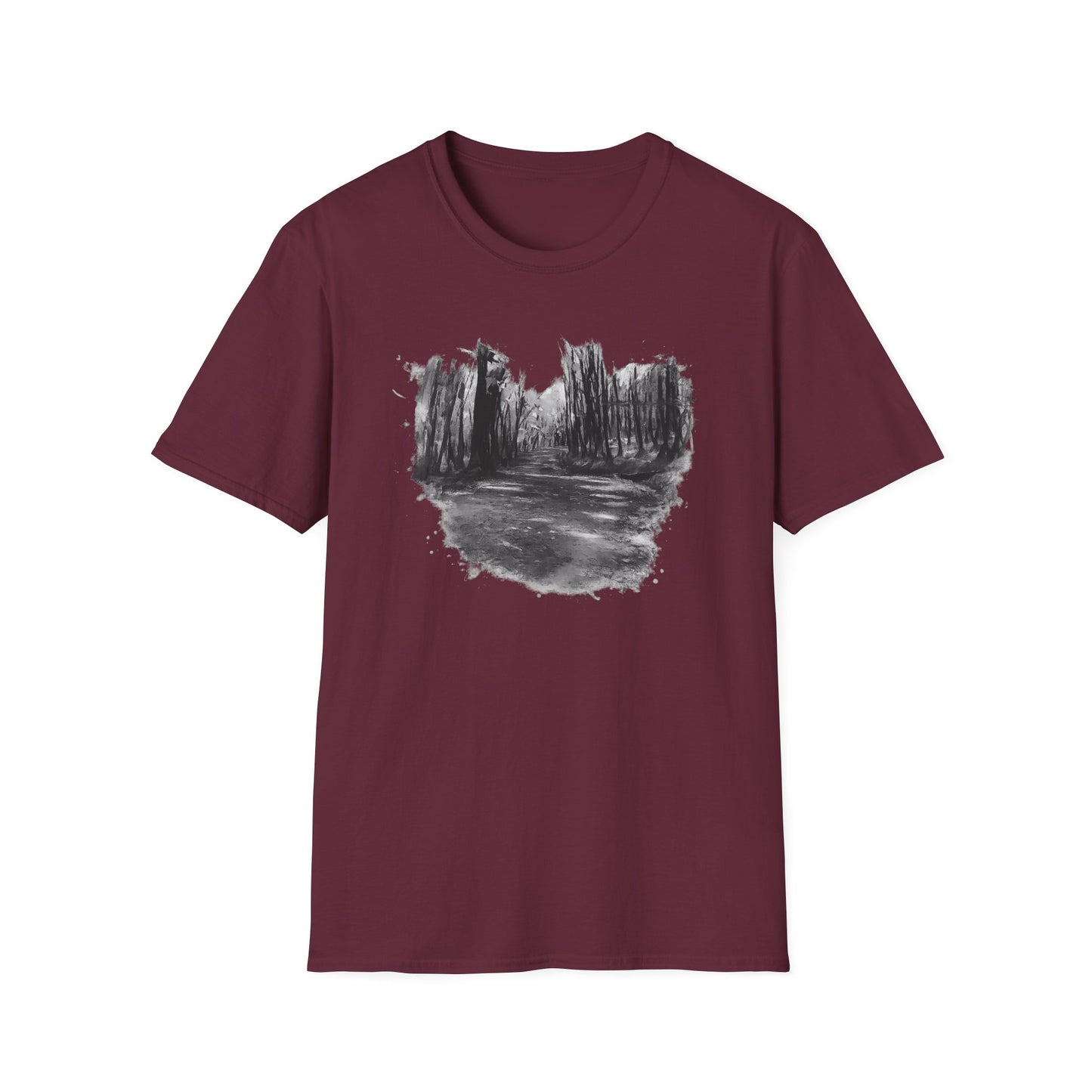 Unisex Softstyle T-Shirt with Abstract Landscape Art, Casual Wear, Gift for Art Lovers, Everyday Fashion, Nature Inspired Tee - TRV