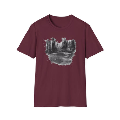 Unisex Softstyle T-Shirt with Abstract Landscape Art, Casual Wear, Gift for Art Lovers, Everyday Fashion, Nature Inspired Tee - TRV