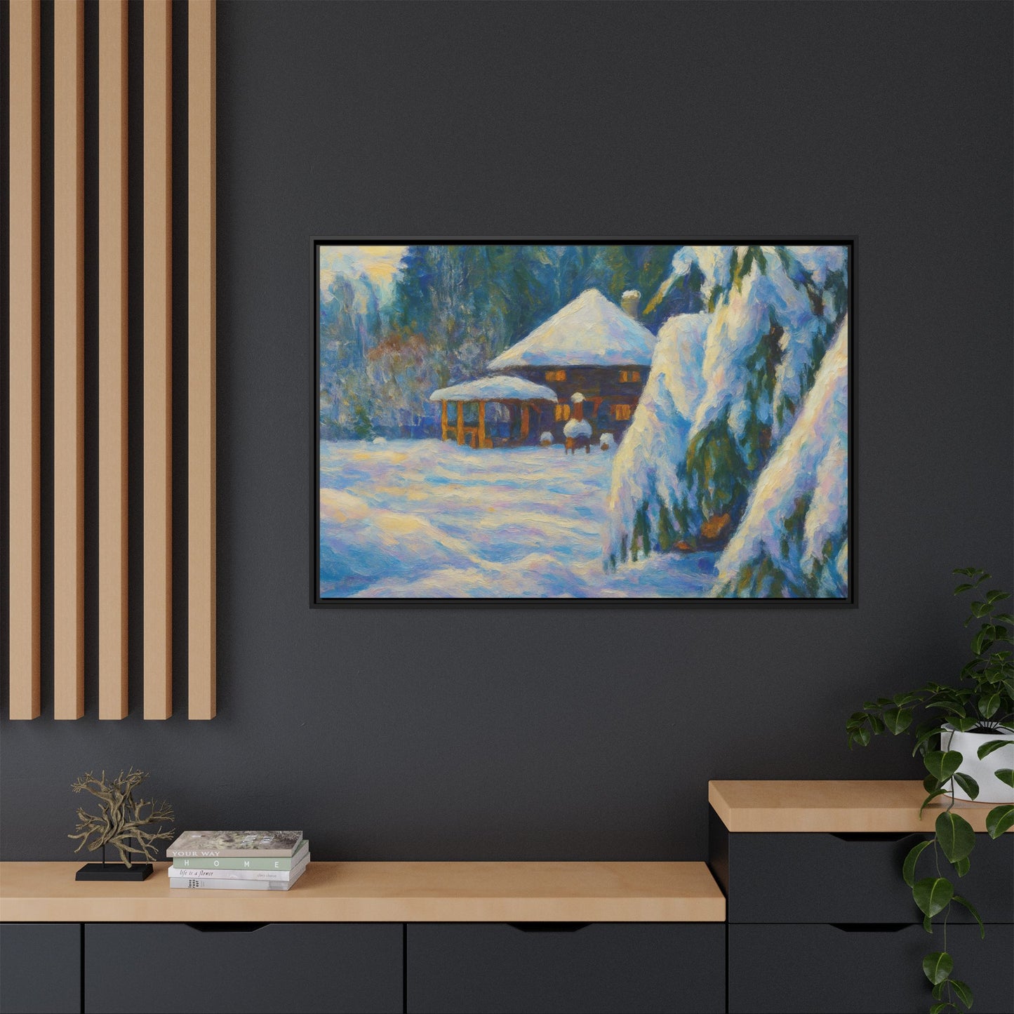Canvas Art, Winter Scene Home Decor, Seasonal Gift for Art Lovers, Holidays Wall Art, Framed Painting, Matte Print - TRV