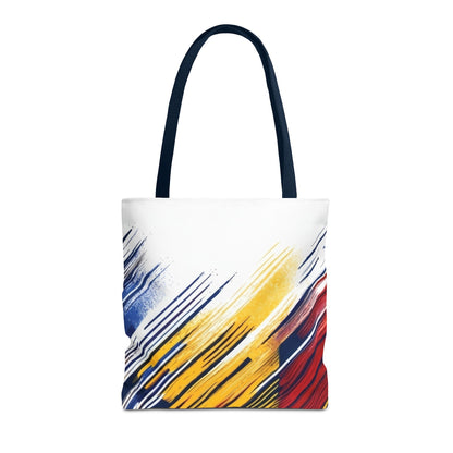 Abstract Brushstroke Tote Bag - Bold Red, Yellow & Blue All-Over Print