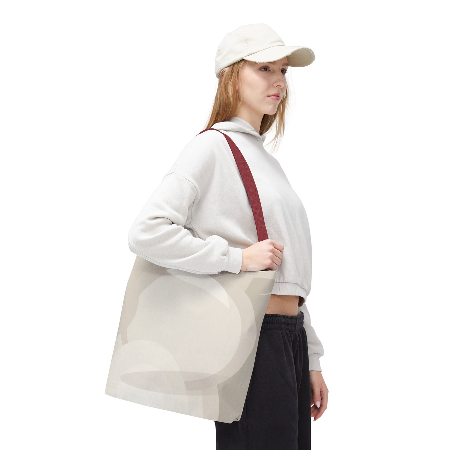Neutral Abstract Circle Pattern Tote Bag | Minimal Beige AOP Canvas
