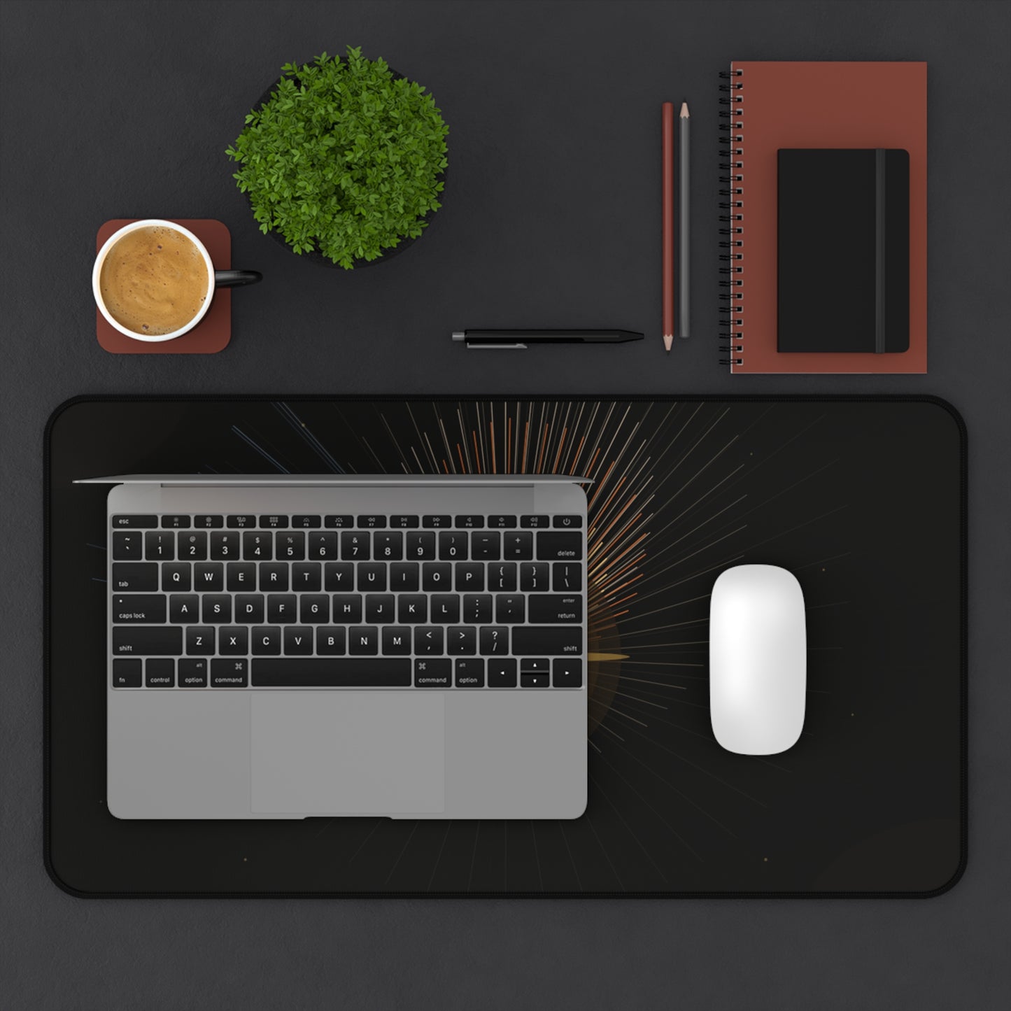 Golden Starburst Desk Mat | Celestial Radiant Light Mousepad - TRV