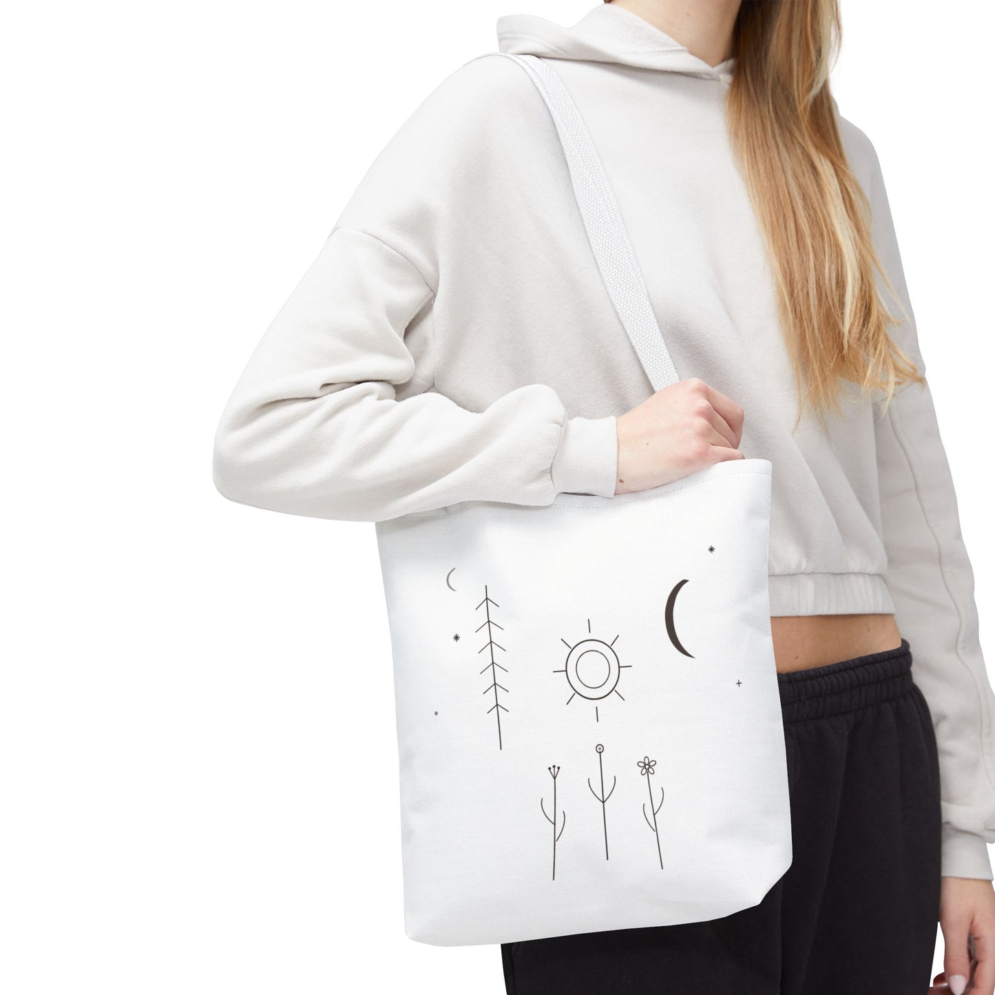 Minimal Moon and Sun Botanical Tote | Celestial Line Art Bag