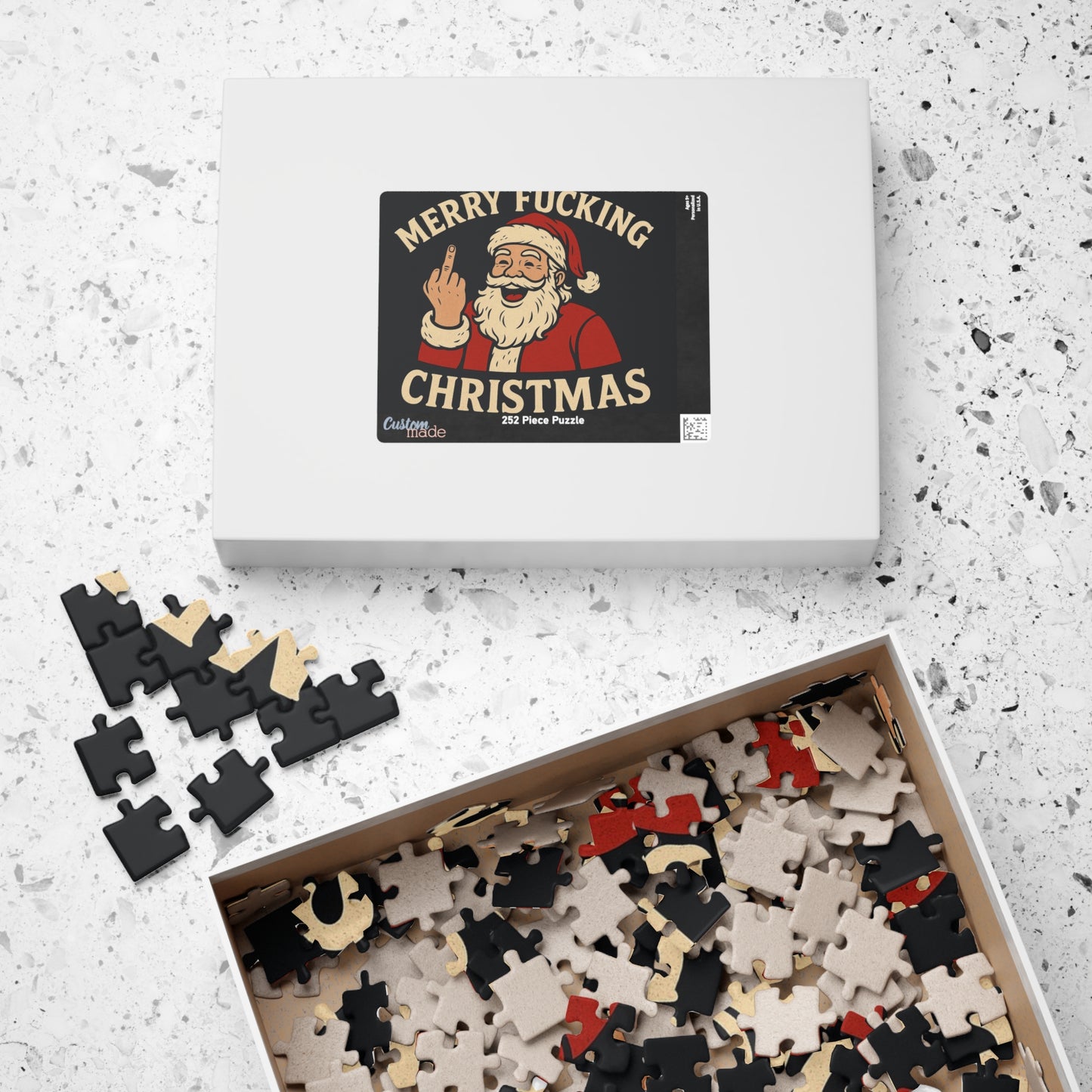 Irreverent Merry Christmas Puzzle | Santa Middle Finger Holiday Jigsaw
