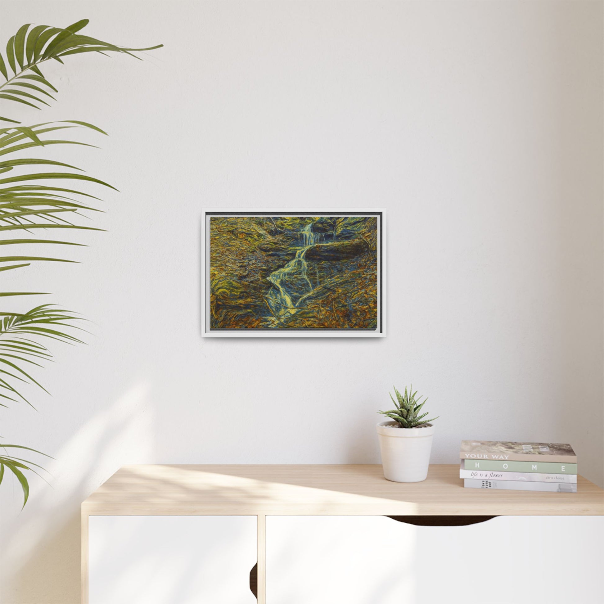 Van Gogh Style Framed Matte Canvas Art Print - Nature-Inspired Wall Decor, Abstract Waterfall Artwork, Home Office Decoration - TRV