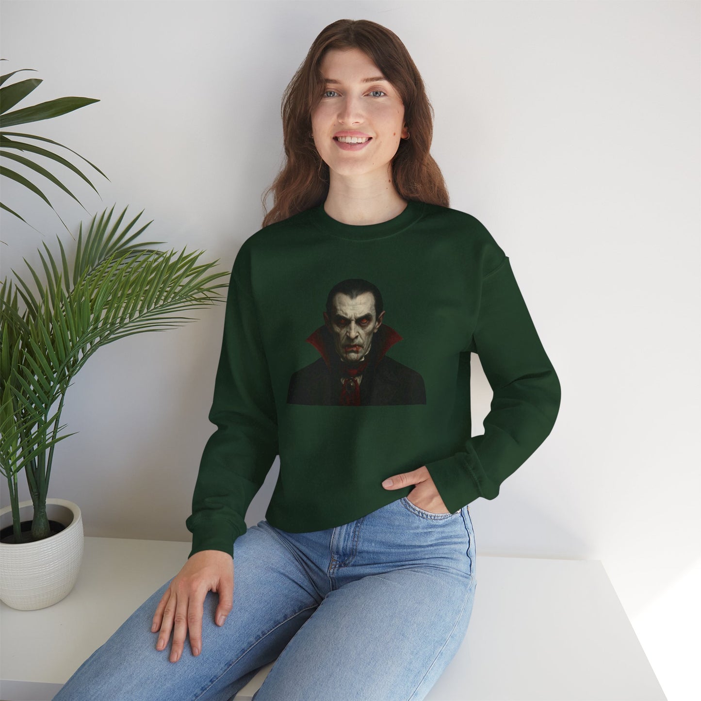 Gothic Horror Sweatshirt, Cozy Vampire Sweatshirt, Spooky Apparel, Halloween Costume Top, Unisex Halloween Sweatshirt