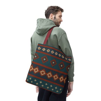 Southwestern Diamond Pattern Tote Bag | Aztec Tribal Geometric Print - TRV