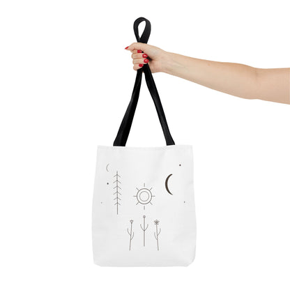 Minimal Moon and Sun Botanical Tote | Celestial Line Art Bag