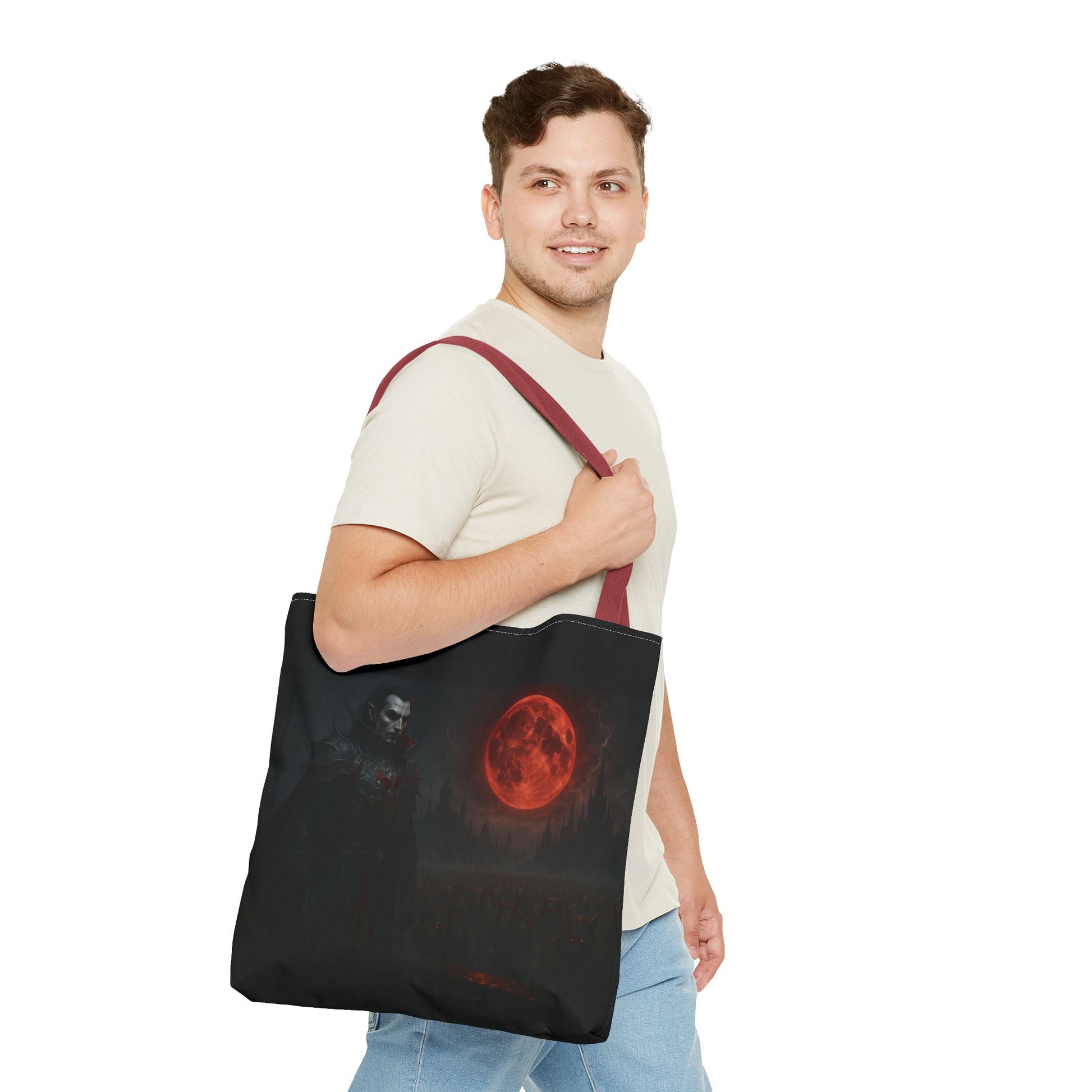 Gothic Tote Bag: Dark Moonlit Night Scene With Dracula, Vampire Art, Halloween Accessory, Gothic Gift, Boho Style - TRV