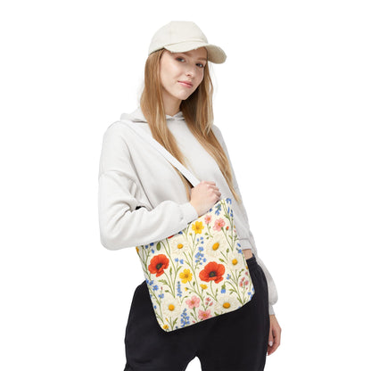 Wildflower Poppy Print Tote Bag | Floral All-Over Pattern