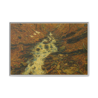 Serene Abstract Nature Canvas Art, Framed Wall Decor, Rustic Home Accent, Earthy Tone Artwork, Tranquil River Scene - TRV