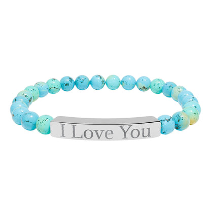 I Love You engraved stone stretch bracelet | Natural stone beaded bracelet - TRV