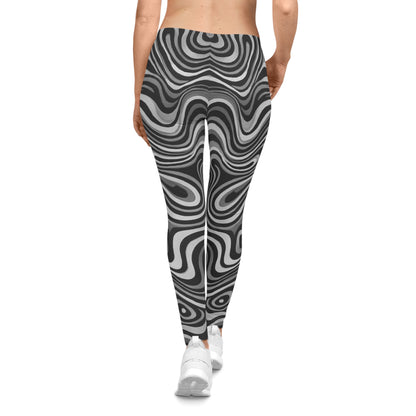 Chic Psychedelic Black, White and Grey Leggings | Trendy Women's Casual Wear, Comfortable Workout Pants, Unique Trendy Apparel - TRV