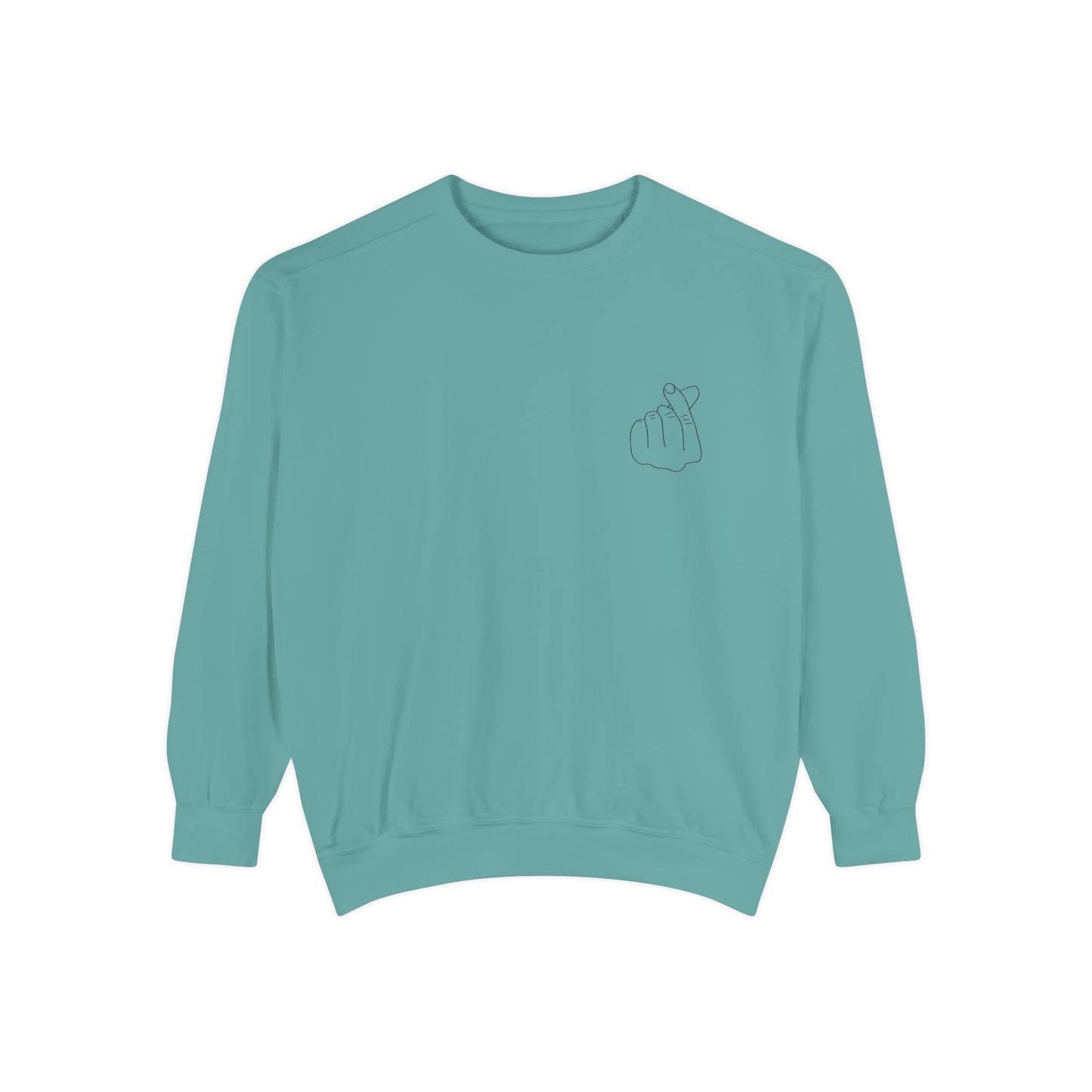Minimalist Peace Hand Sweatshirt — Small Chest Line Art Crewneck