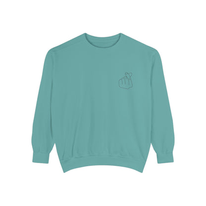 Minimalist Peace Hand Sweatshirt — Small Chest Line Art Crewneck