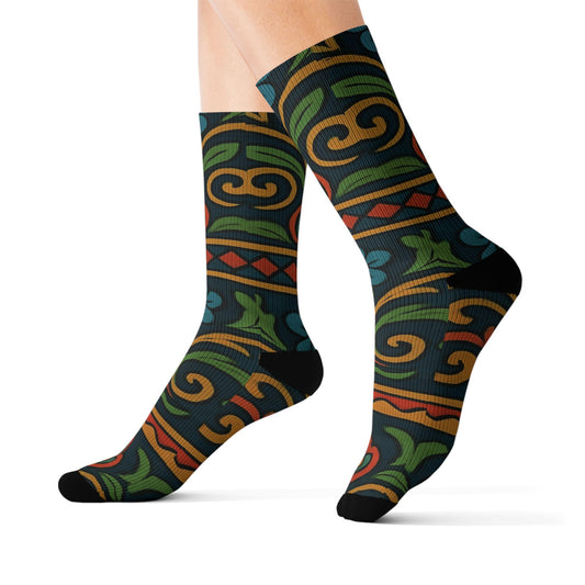 Victorian Floral Tile Sublimation Socks | Patterned Crew Socks - TRV