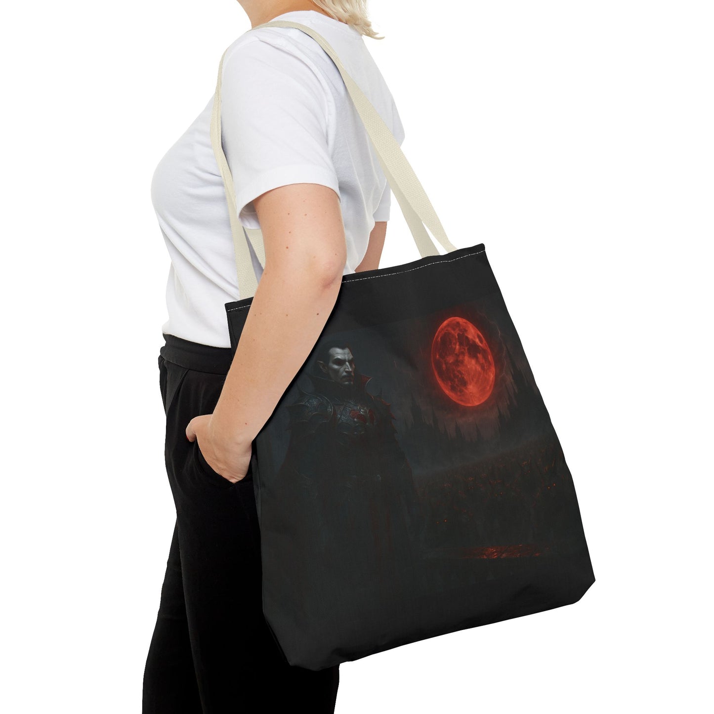 Gothic Tote Bag: Dark Moonlit Night Scene With Dracula, Vampire Art, Halloween Accessory, Gothic Gift, Boho Style - TRV