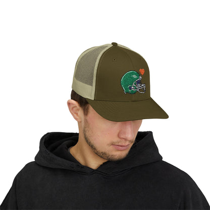 Snapback Trucker Cap with Football Heart Design - Perfect for Sports Fans, Gifts for Gamers, Casual Outings, Tailgating, and Team Spirit - TRV