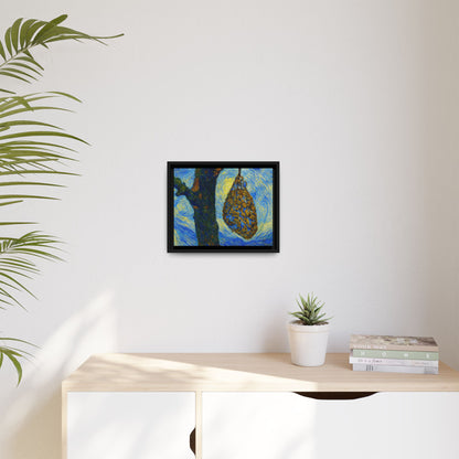 Framed Matte Canvas Art — Van Gogh-Style Swirling Night with Hanging Beehive