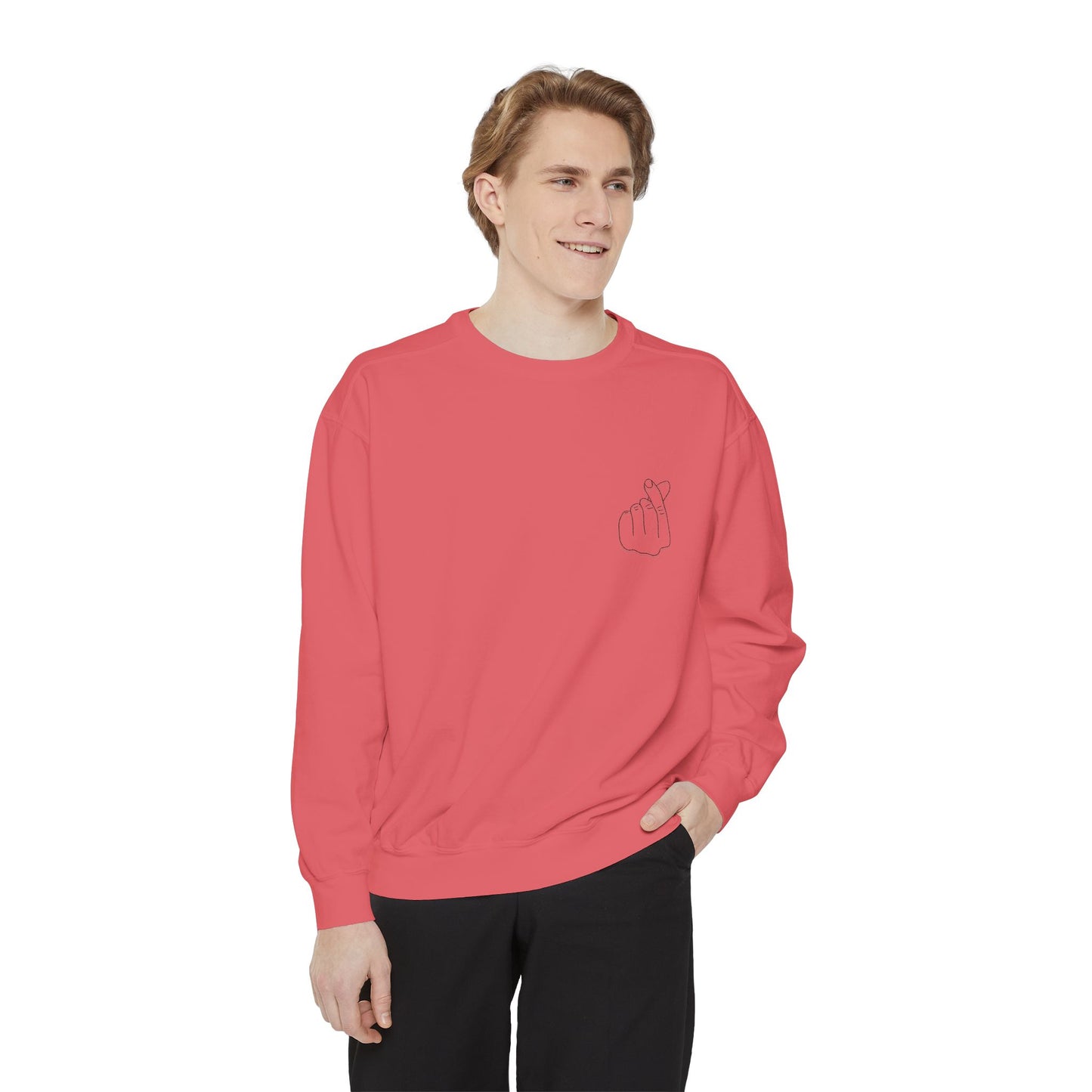 Minimalist Peace Hand Sweatshirt — Small Chest Line Art Crewneck