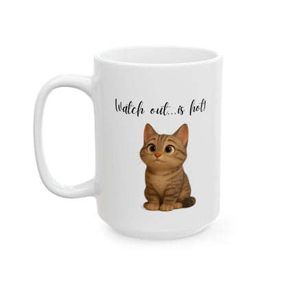 Latte Lover Ceramic Mug — Cute Coffee Cat Illustration (11oz, 15oz)