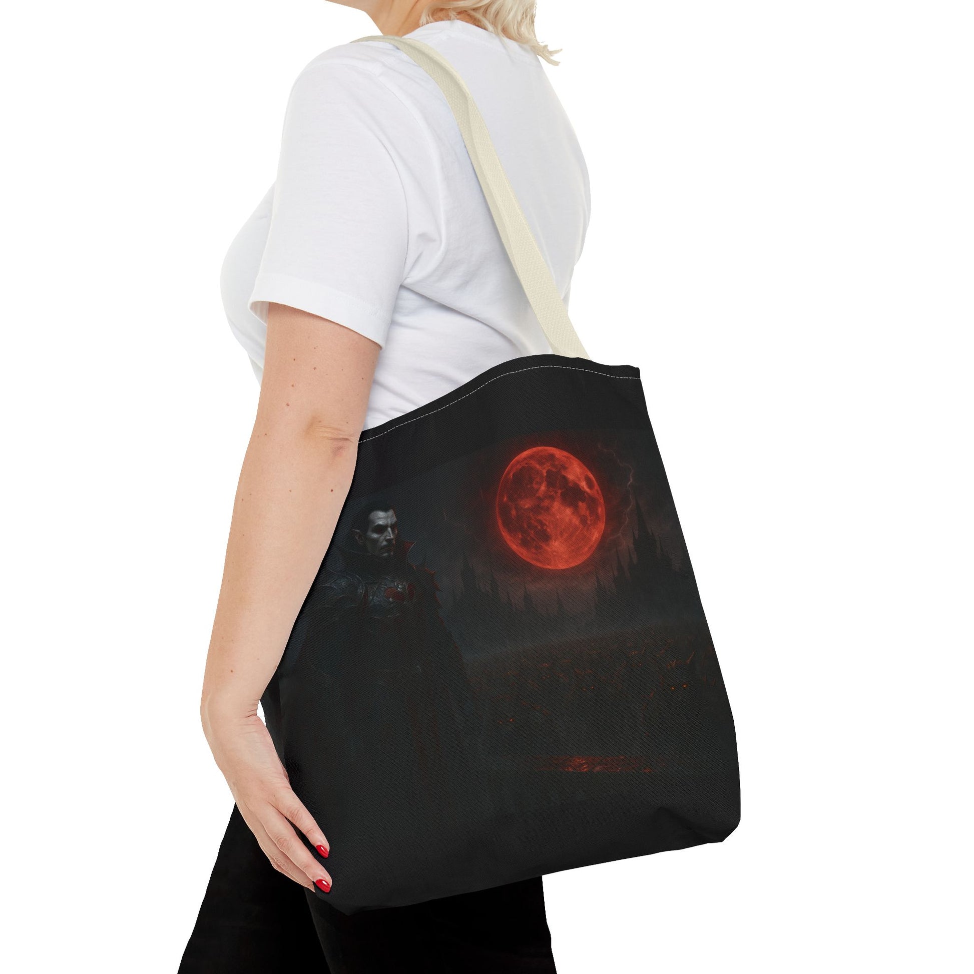 Gothic Tote Bag: Dark Moonlit Night Scene With Dracula, Vampire Art, Halloween Accessory, Gothic Gift, Boho Style - TRV
