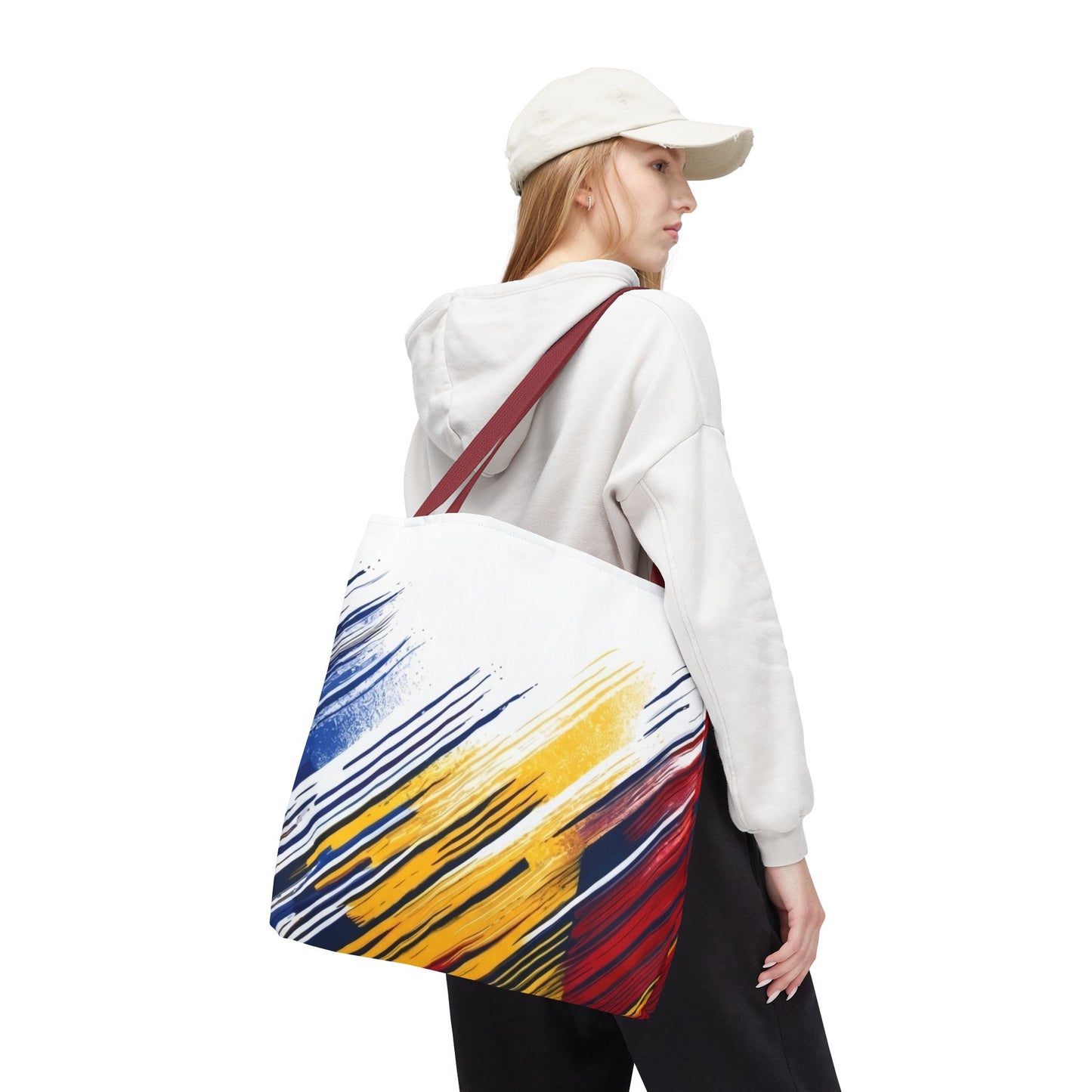Abstract Brushstroke Tote Bag - Bold Red, Yellow & Blue All-Over Print