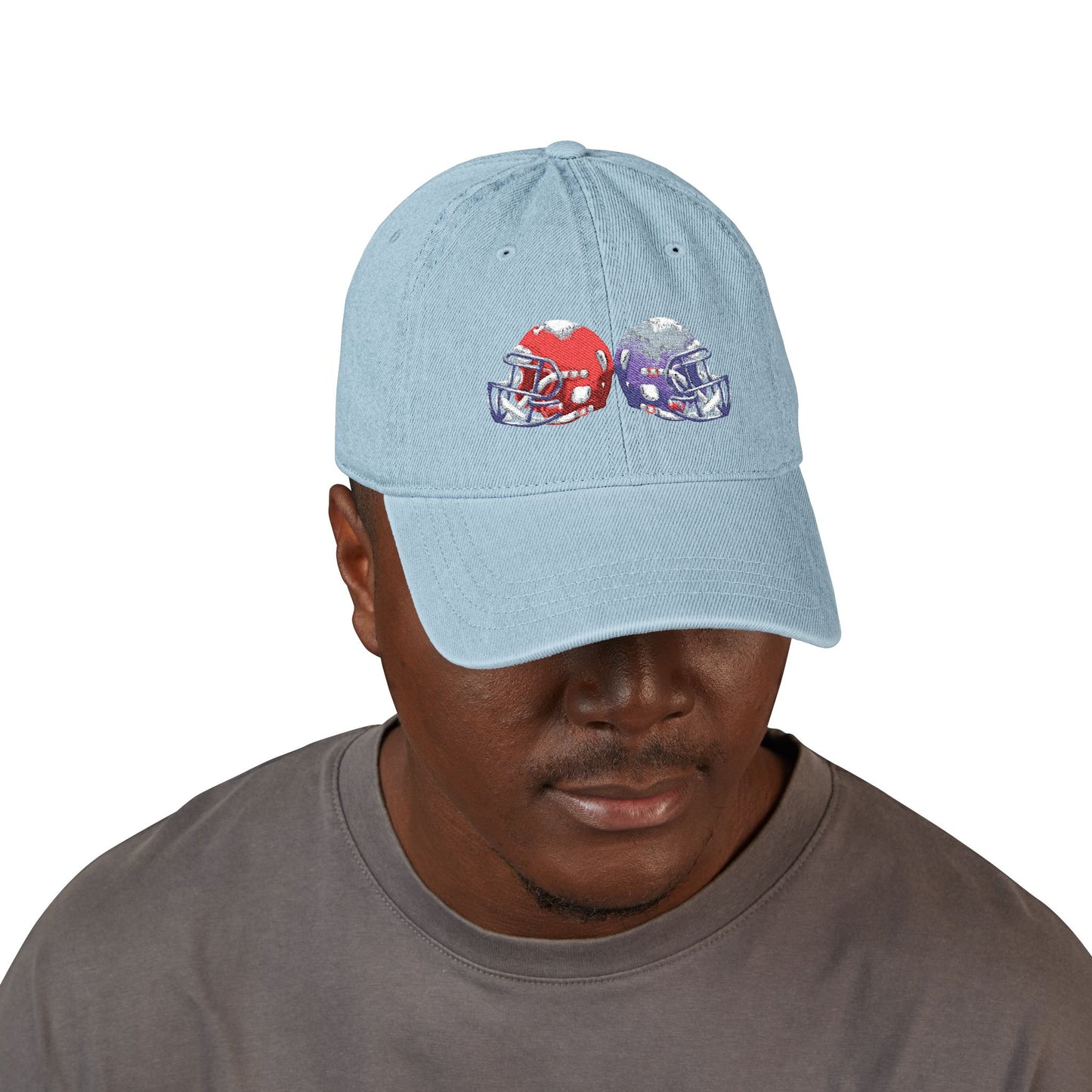 Football-Themed Denim Hat with Embroidery, Perfect Gift for Sports Lovers, Casual Wear, Game Day Accessories, Embroidered Cap