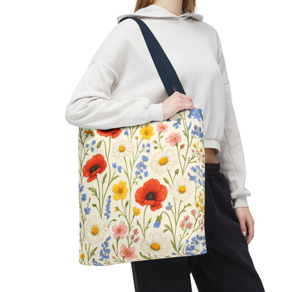 Wildflower Poppy Print Tote Bag | Floral All-Over Pattern
