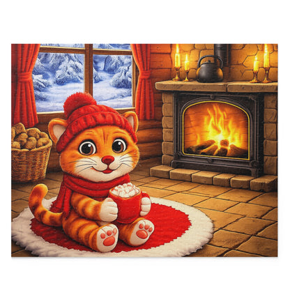 Cozy Cat by Fireplace Puzzle