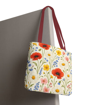 Wildflower Poppy Print Tote Bag | Floral All-Over Pattern