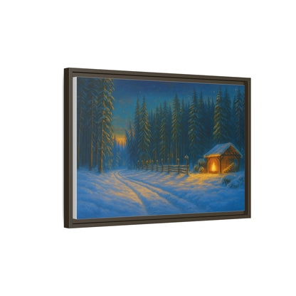 Framed Winter Landscape Canvas, Cozy Cabin Art, Christmas Decor, Winter Home Decor, Holiday Gift, Wall Art - TRV