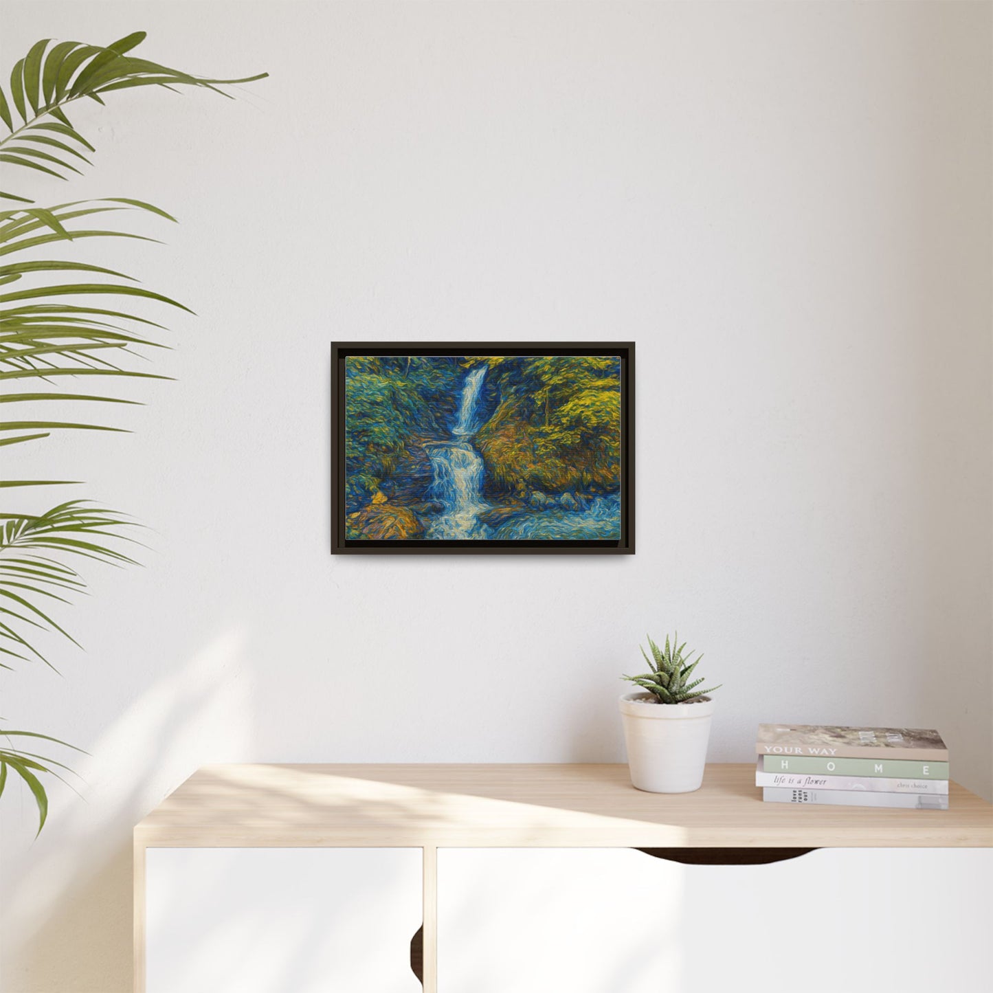 Framed Canvas Art, Majestic Van Gogh Style Waterfall Landscape Wall Decor, Nature Lover Gift, Home Office Artwork, Living Room Decoration - TRV