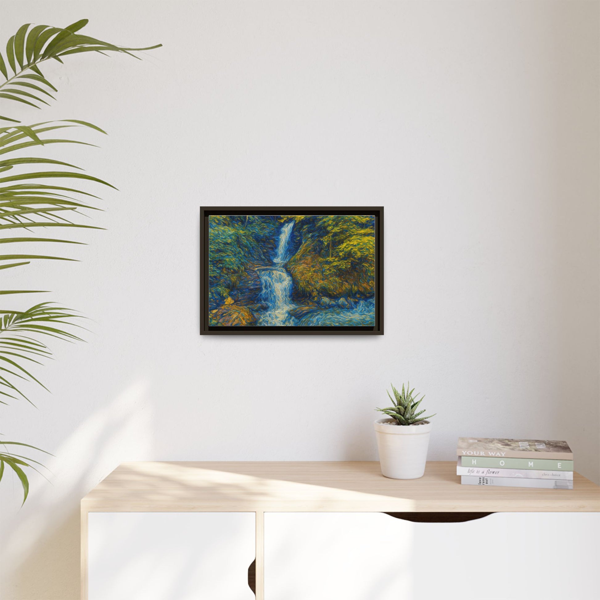 Framed Canvas Art, Majestic Van Gogh Style Waterfall Landscape Wall Decor, Nature Lover Gift, Home Office Artwork, Living Room Decoration - TRV