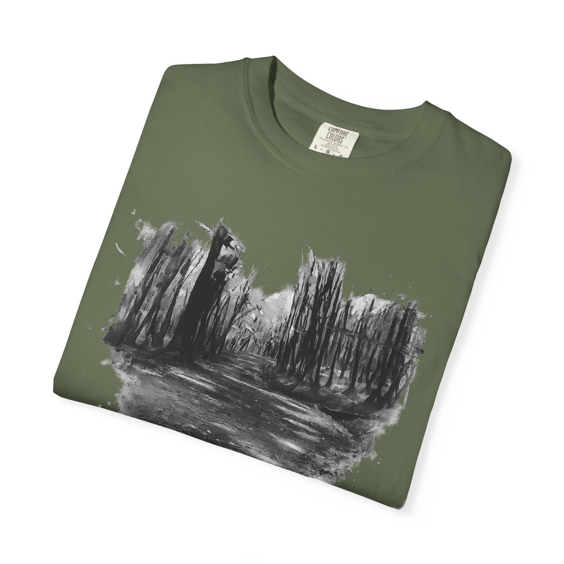 Artistic Forest Scene T-shirt | Nature Lover Gift, Outdoor Adventure Tee, Eco-Friendly Fashion, Vintage Inspired Clothing, Unisex Gift - TRV