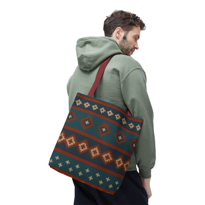 Southwestern Diamond Pattern Tote Bag | Aztec Tribal Geometric Print - TRV